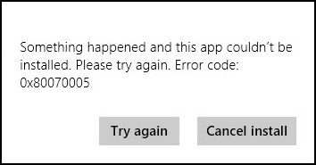 error code 0x80070005 for wi dows 8