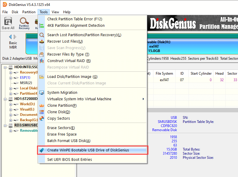 unable to reset pc partition missing windows 10