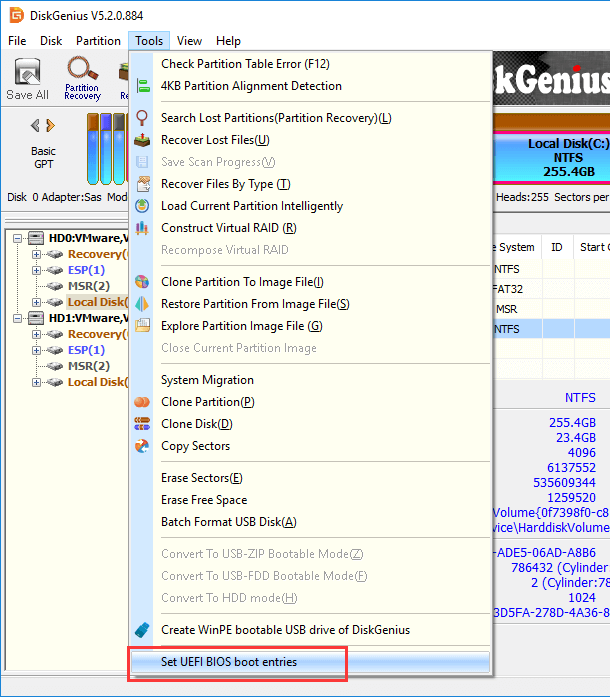 change efi system partition