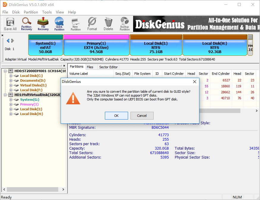 The selected disk has an MBR partition table