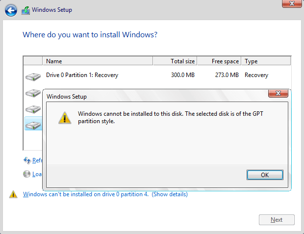 Fixed: The Selected Disk is of the GPT Partition Style