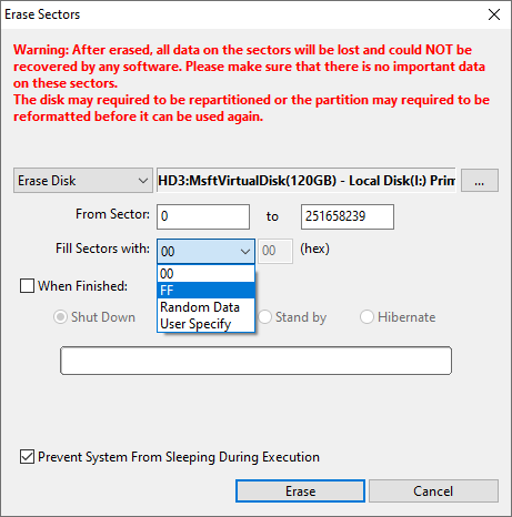 using eraser to wipe hard drive