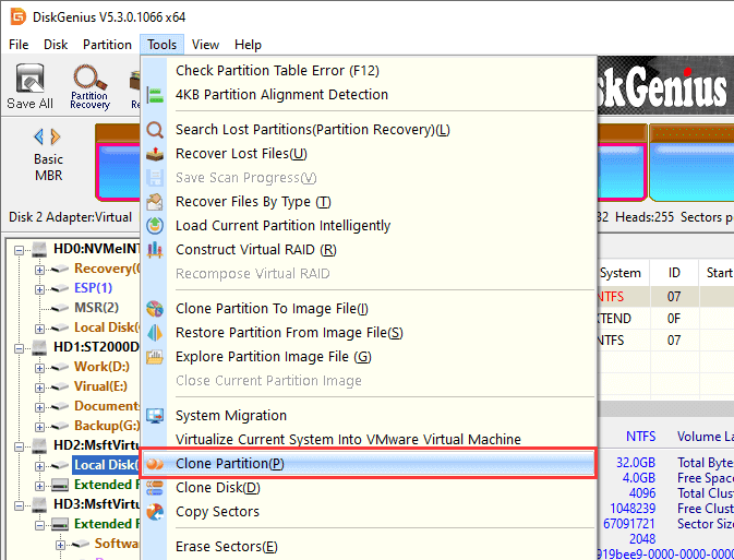 clone 5 partitions