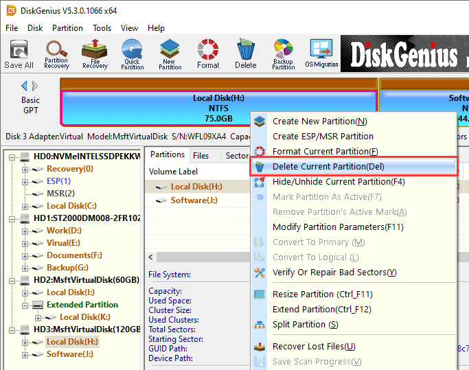 windows 10 delete oem partition