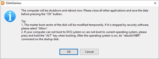 Reboot and Run DiskGenius DOS Version